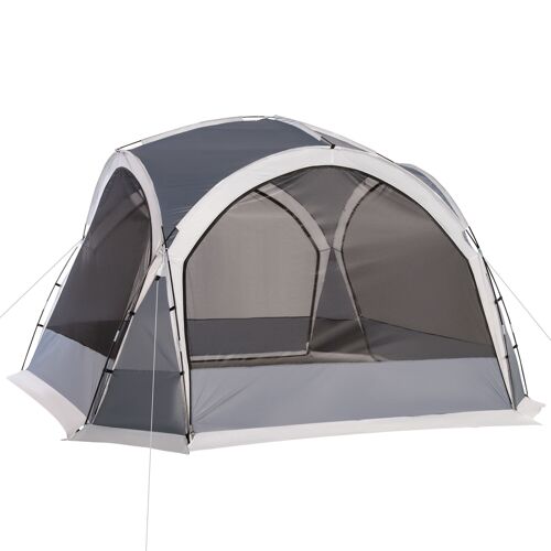 Outsunny Tente de camping dôme familiale pour 6-8 personnes avec 4 portes en filet zippées, tissu Oxford amovible, crochet pour lampe, sac de transport dim. 350L x 350l x 230H cm - blanc et gris