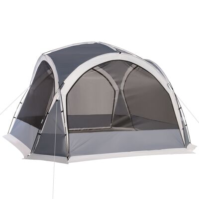 Outsunny Familien-Kuppel-Campingzelt für 6–8 Personen mit 4 Netztüren mit Reißverschluss, abnehmbarem Oxford-Stoff, Lampenhaken, Tragetasche. 350L x 350L x 230H cm - Weiß und Grau