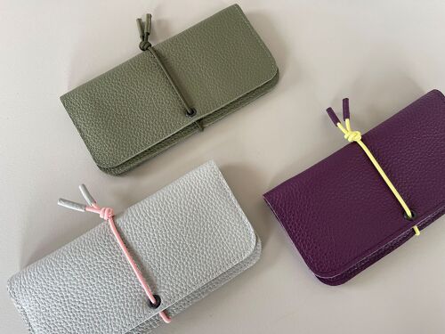 KNOT wallet wide - leather - concrete/olive/plum colors