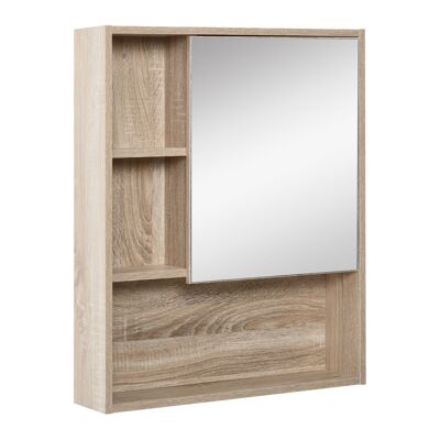 HOMCOM Mueble de pared con espejo para baño Mueble de almacenaje colgante Color madera de roble dim. 60 largo x 15 ancho x alto 76 cm