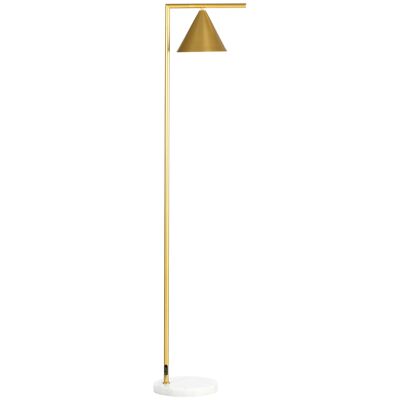 HOMCOM 40W Wohnzimmer-Stehlampe, goldene Stahl-Stehlampe, verstellbarer konischer Lampenschirm, Marmorsockel, Höhe 153 cm, für Wohnzimmer und Schlafzimmer, Gold und Weiß