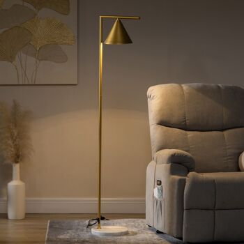 HOMCOM Lampadaire sur pied salon 40W, lampe sur pied en acier doré, abat-jour conique orientable, base en marbre, hauteur 153 cm, pour salon et chambre à coucher, doré et blanc 2