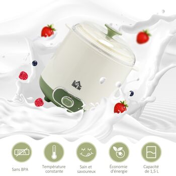 HOMCOM Yaourtière électrique avec 2 récipients de 1,5L, filtre pour yaourt grec et 2 couvercles, puissance 20W, plastique blanc 3
