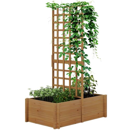Outsunny Jardinière carré potager bac à fleurs en bois avec treillis pour plantes grimpantes, légumes - 100 x 60 x 150 cm naturel
