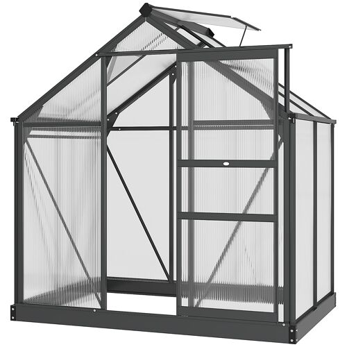 Outsunny Serre de jardin polycarbonate, 190 x 132 x 201 cm, serre en aluminium pour le jardin, résistant aux UV 30+, avec fondation renforcé, gouttière, lucarne et porte coulissant, gris