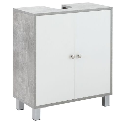 kleankin Meuble sous lavabo, meuble de salle de bain, 2 étagères réglables, placard 2 portes, meuble sous évier, 60 x 30 x 68 cm, gris blanc
