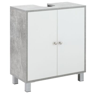 kleankin Mueble bajo lavabo, mueble de baño, 2 estantes regulables, armario de 2 puertas, mueble bajo lavabo, 60 x 30 x 68 cm, gris blanco