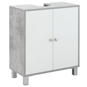 kleankin Meuble sous lavabo, meuble de salle de bain, 2 étagères réglables, placard 2 portes, meuble sous évier, 60 x 30 x 68 cm, gris blanc 1