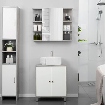 kleankin Meuble sous lavabo, meuble de salle de bain, 2 étagères réglables, placard 2 portes, meuble sous évier, 60 x 30 x 68 cm, gris blanc 2
