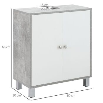 kleankin Meuble sous lavabo, meuble de salle de bain, 2 étagères réglables, placard 2 portes, meuble sous évier, 60 x 30 x 68 cm, gris blanc 5