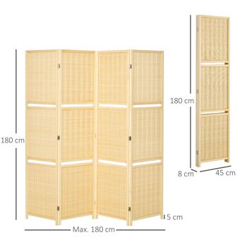 HOMCOM Paravent séparateur de pièce closion de séparation pliable 4 panneaux avec 2 étagères 180 x 180 cm bambou et bois de pin coloris naturel 5