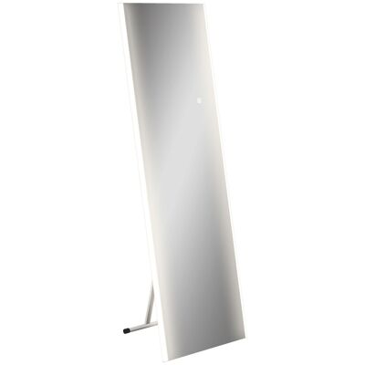 HOMCOM Standspiegel mit LED, rechteckiger LED-Wandspiegel, Intensität und Farbe einstellbar, Touch-Schalter, 150 x 50 cm, Weiß