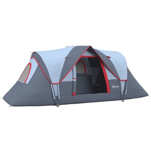 Outsunny Tente de camping familiale 5-6 pers. - tente tunelle étanche légère ventilée facile à monter - grande porte + 3 fenêtres - dim. 4,55L x 2,3l x 1,8H m fibre verre polyester oxford gris