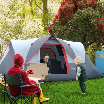 Outsunny Tente de camping familiale 5-6 pers. - tente tunelle étanche légère ventilée facile à monter - grande porte + 3 fenêtres - dim. 4,55L x 2,3l x 1,8H m fibre verre polyester oxford gris 2
