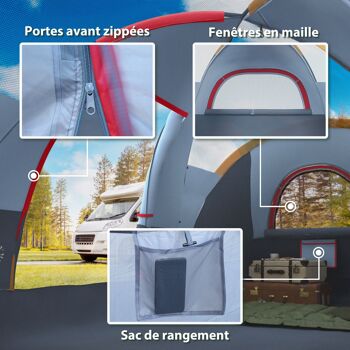 Outsunny Tente de camping familiale 5-6 pers. - tente tunelle étanche légère ventilée facile à monter - grande porte + 3 fenêtres - dim. 4,55L x 2,3l x 1,8H m fibre verre polyester oxford gris 8