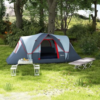 Outsunny Tente de camping familiale 5-6 pers. - tente tunelle étanche légère ventilée facile à monter - grande porte + 3 fenêtres - dim. 4,55L x 2,3l x 1,8H m fibre verre polyester oxford gris 9