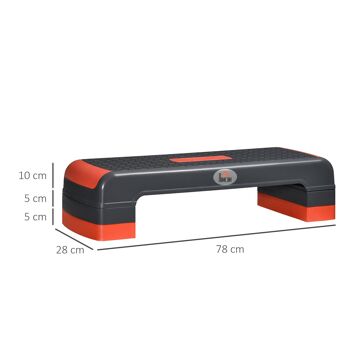 HOMCOM Stepper aérobic fitness hauteur réglable 3 niveaux surface antidérapante plastique 78 x 28 x 20 cm gris et rouge 5