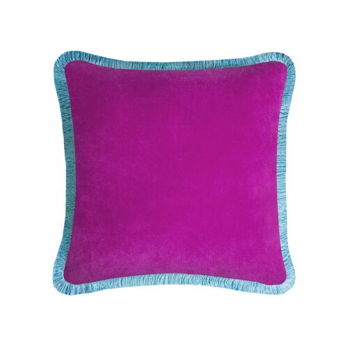 Happy Pillow Fuchsia With Light Blue Fringes