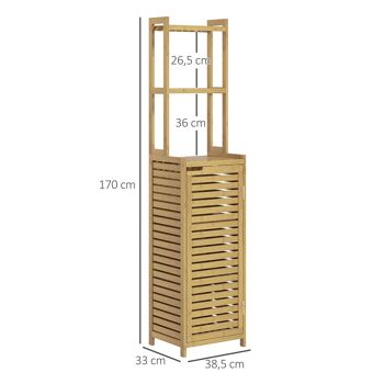 HOMCOM Meuble colonne salle de bain, armoire haute en bambou, 3 étagères et placard 1 porte, meuble de rangement sur pied, 38,5 x 33 x 170 cm, naturel 5
