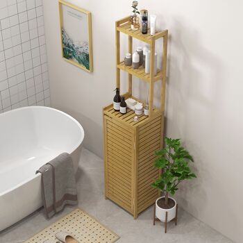 HOMCOM Meuble colonne salle de bain, armoire haute en bambou, 3 étagères et placard 1 porte, meuble de rangement sur pied, 38,5 x 33 x 170 cm, naturel 7