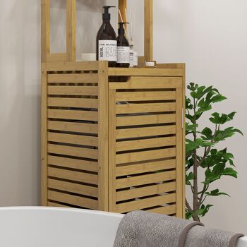 HOMCOM Meuble colonne salle de bain, armoire haute en bambou, 3 étagères et placard 1 porte, meuble de rangement sur pied, 38,5 x 33 x 170 cm, naturel 8