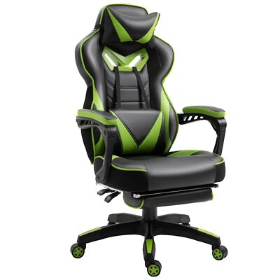 Sedia da gaming ergonomica Vinsetto, comoda sedia da ufficio con poggiapiedi, poggiatesta e cuscino lombare, altezza regolabile, nera e verde
