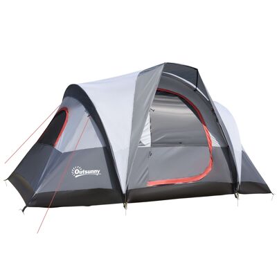 Tenda da campeggio Outsunny per 2-3 persone, impermeabile 3-4 stagioni, finestre in rete a doppio strato, portatile con borsa per il trasporto, 355x190x170 cm Grigio