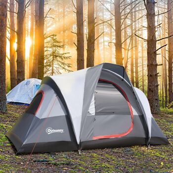 Outsunny Tente de camping 2-3 personnes, 3 à 4 saisons imperméable, fenêtres à mailles double couche, portable avec sac de transport, 355 x 190 x 170 cm gris 2