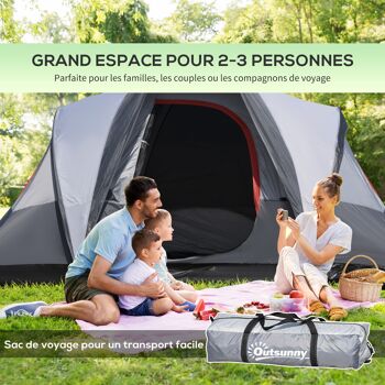 Outsunny Tente de camping 2-3 personnes, 3 à 4 saisons imperméable, fenêtres à mailles double couche, portable avec sac de transport, 355 x 190 x 170 cm gris 3