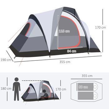 Outsunny Tente de camping 2-3 personnes, 3 à 4 saisons imperméable, fenêtres à mailles double couche, portable avec sac de transport, 355 x 190 x 170 cm gris 5