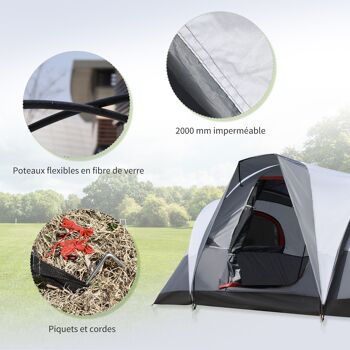 Outsunny Tente de camping 2-3 personnes, 3 à 4 saisons imperméable, fenêtres à mailles double couche, portable avec sac de transport, 355 x 190 x 170 cm gris 6