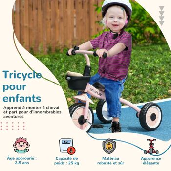 AIYAPLAY Tricycle enfants avec sonnette et panier - selle réglable avec dossier - pour enfant de 2 à 5 ans rose 3