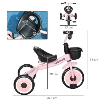 AIYAPLAY Tricycle enfants avec sonnette et panier - selle réglable avec dossier - pour enfant de 2 à 5 ans rose 5