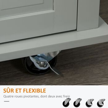 HOMCOM Desserte ilôt de cuisine multi rangements 2 tiroirs 2 placard 2 portes avec étagère range-bouteille porte-torchons MDF gris hévéa 7