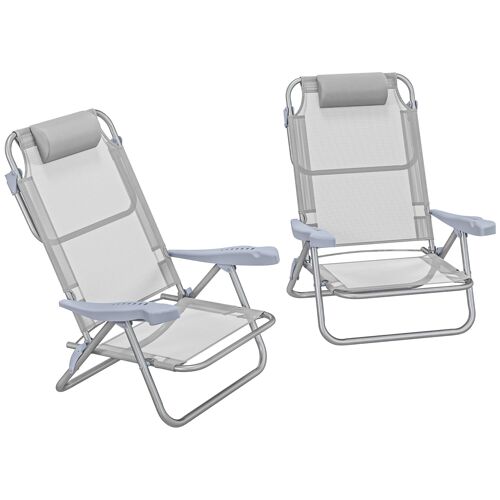 Outsunny Lot de 2 chaises de jardin pliantes chaise de pêche portable, chaise de camping appui-tête dossier inclinable à 6 niveaux - en aluminium dim. 62L x 65l x 80H cm gris