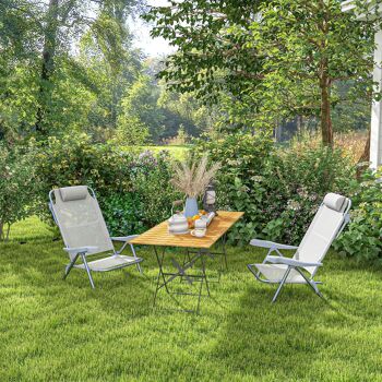 Outsunny Lot de 2 chaises de jardin pliantes chaise de pêche portable, chaise de camping appui-tête dossier inclinable à 6 niveaux - en aluminium dim. 62L x 65l x 80H cm gris 8