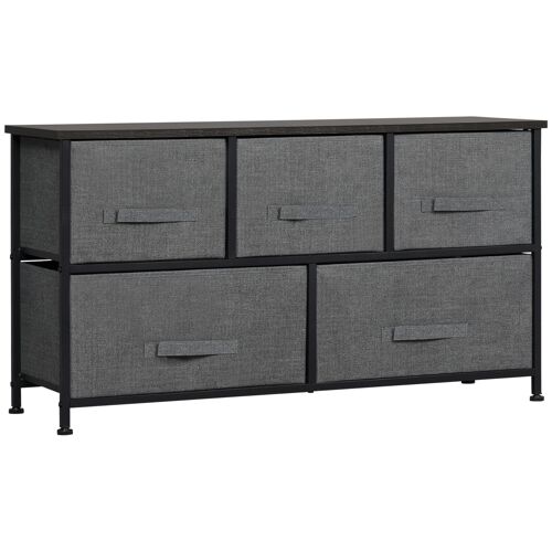 HOMCOM Commode meuble de rangement 100 x 30 x 54 cm 5 tiroirs non-tissés gris foncé structure acier noir aspect bois