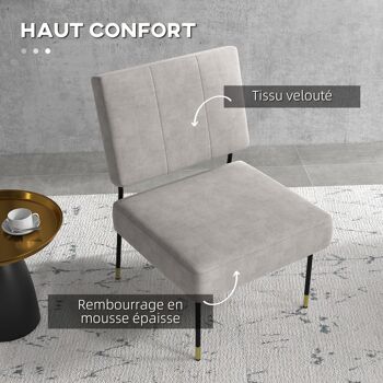HOMCOM Fauteuil de salon confortable chaise velours avec Pieds en Acier pour Salon Chambre Salle de Séjour Gris 3