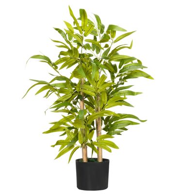 HOMCOM Bambou artificiel plantes artificielles décoratives hauteur 60 cm - tronc branches lichen feuilles grand réalisme pot inclus noir vert