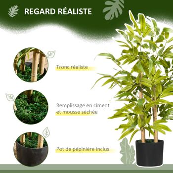 HOMCOM Bambou artificiel plantes artificielles décoratives hauteur 60 cm - tronc branches lichen feuilles grand réalisme pot inclus noir vert 3