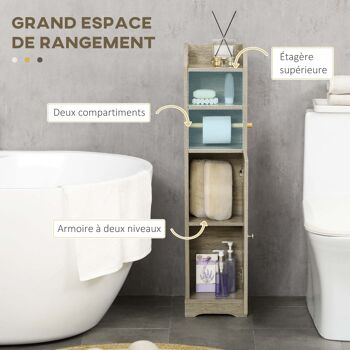 kleankin Support Papier Toilette armoire de rangement pour Papier Gain de Place Salle de Bain 23 x 18 x 100 cm Gris 3