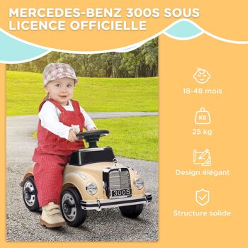 AIYAPLAY Porteur enfants voiture licence Mercedes-Benz 300S 18-48 mois coffre rangement sous le siège beige 6