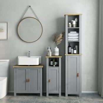 kleankin Meuble de salle de bain avec étagères réglables et poignées 32 x 30 x 80 cm gris 7