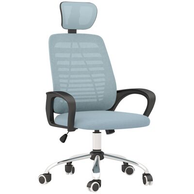 Vinsetto Ergonomischer Bürostuhl, Bürostuhl mit verstellbarer Kopfstütze, schwingender Rückenlehne, Lordosenstütze, atmungsaktivem Netzsitz, 360°-Lenkrolle, blau