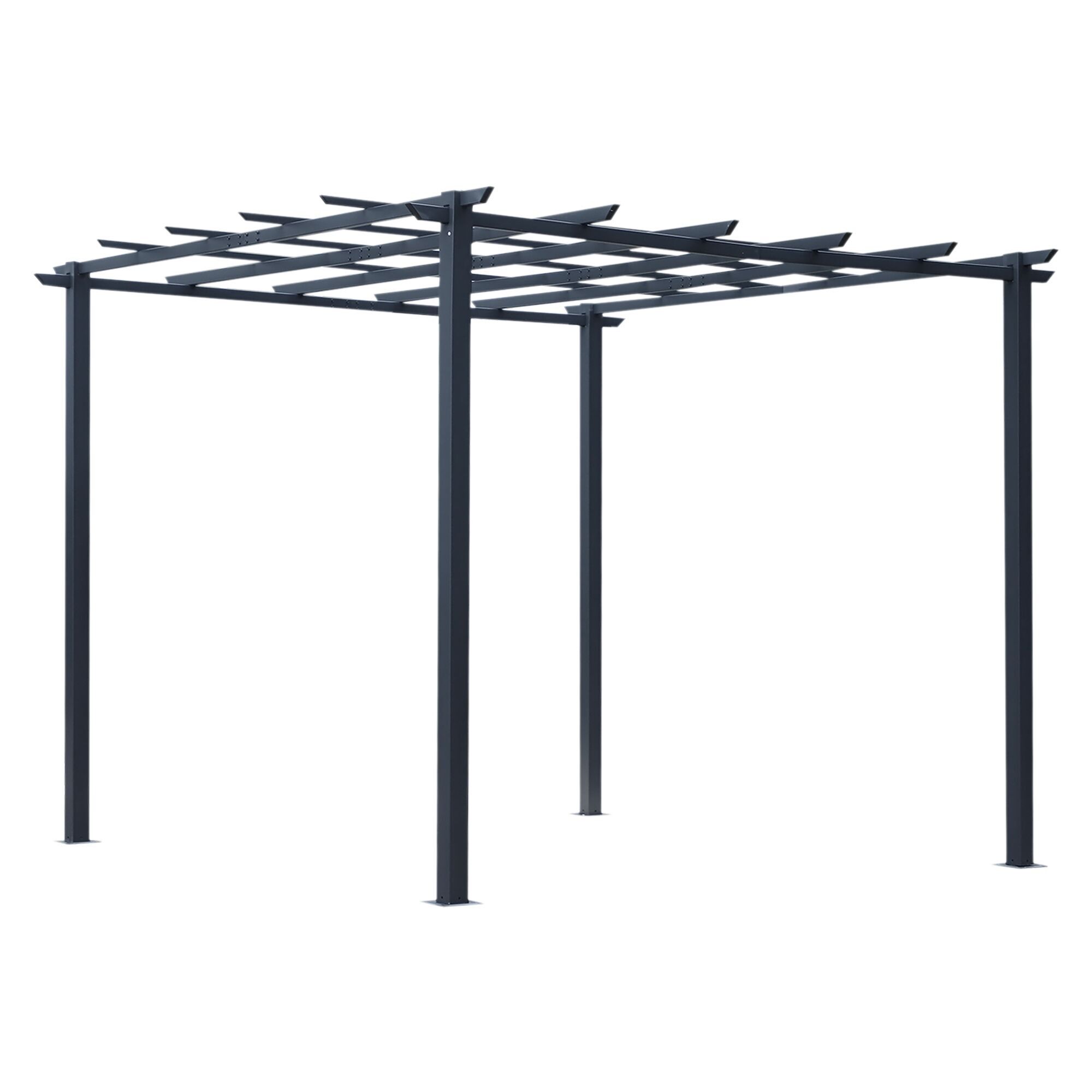Outsunny freistehende Pergola im zeitgenössischen Stil – Dachterrasse zum Dekorieren – dimmbar. 3L x 3L x 2,3H m – korrosionsbeständiges Epoxidmetall Schwarz
