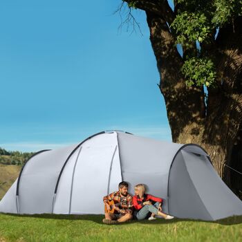 Outsunny Tente de camping familiale 4-6 personnes dôme 2 chambres 1 séjour et 1 auvent anti-UV Imperméable 2000 mm sac de transport multicolore 2