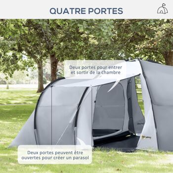 Outsunny Tente de camping familiale 4-6 personnes dôme 2 chambres 1 séjour et 1 auvent anti-UV Imperméable 2000 mm sac de transport multicolore 4