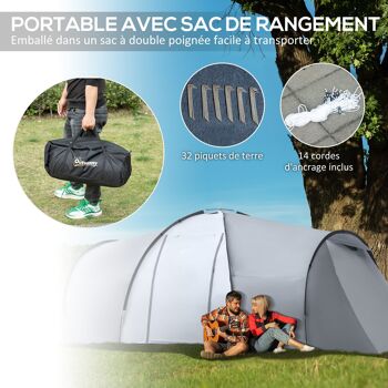 Outsunny Tente de camping familiale 4-6 personnes dôme 2 chambres 1 séjour et 1 auvent anti-UV Imperméable 2000 mm sac de transport multicolore 7