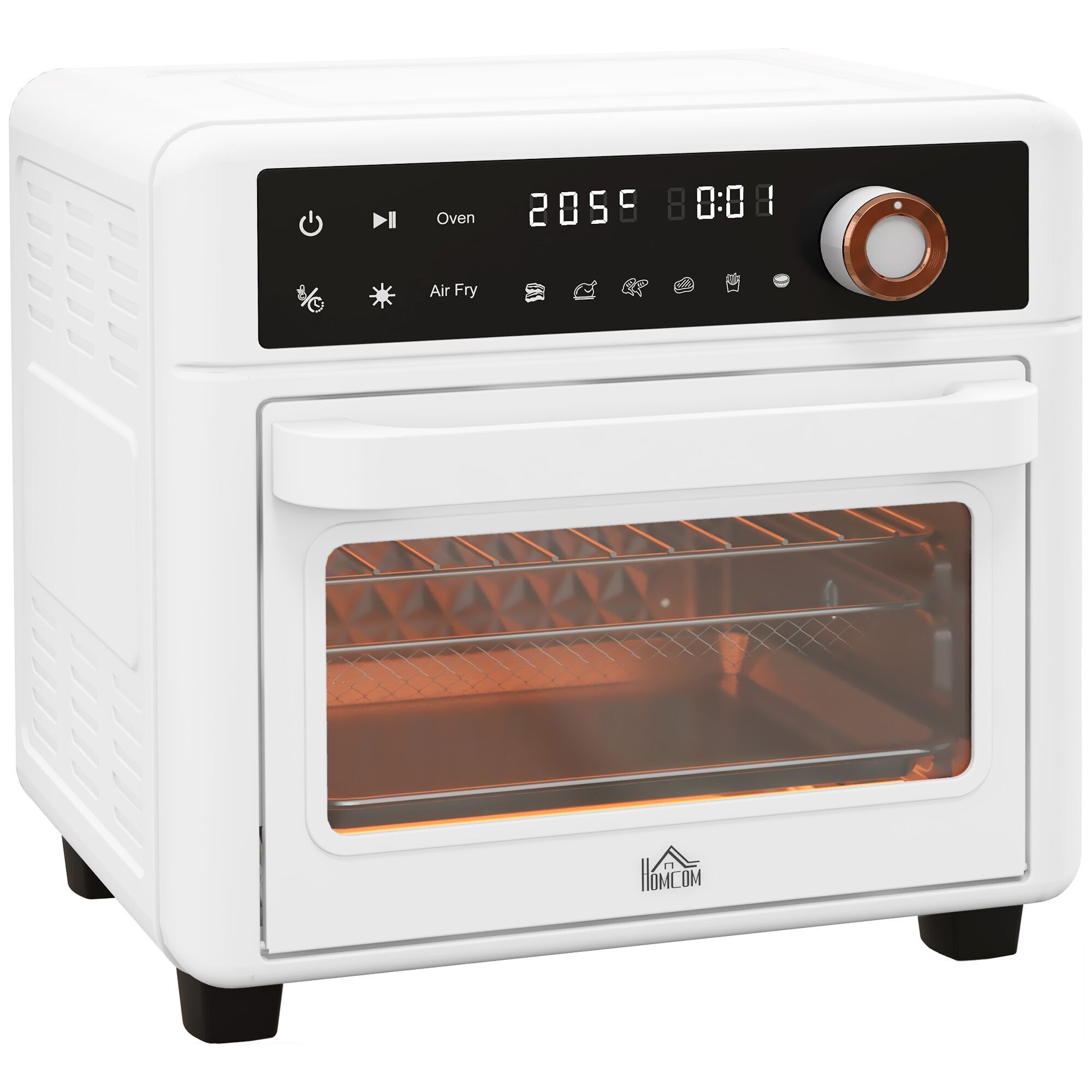 Homcom Forno Elettrico Multifunzione da Tavolo Mini Forno con Tostapane Friggitrice ad Aria 13 Litri 1200 W con 12 Modalità di Riscaldamento Timer e Temperatura Regolabile Bianco