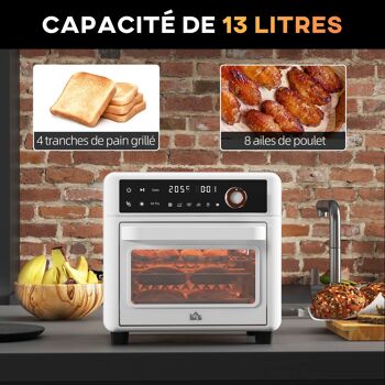 HOMCOM Four électrique multifonction de table Mini four grille-pain 13L 1200W Friteuse à air avec 12 modes de chauffage Minuterie et température réglable Blanc 3